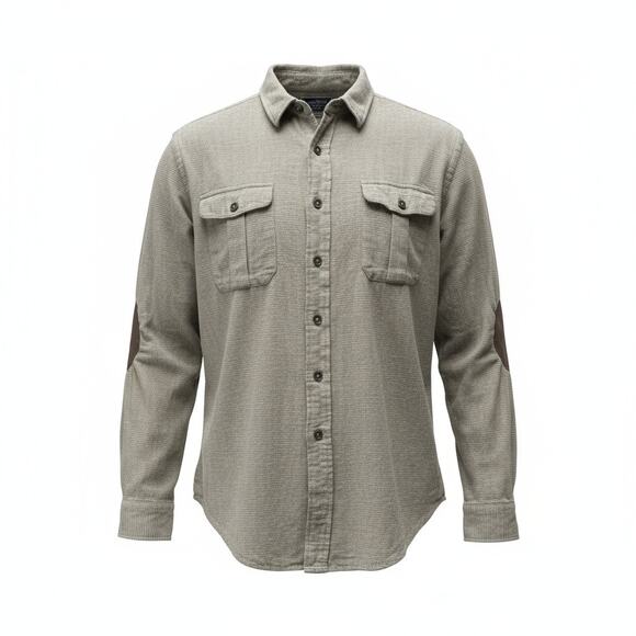 VTG Polo Ralph Lauren Button Up Shirt Mens XL Brown Suede Elbow Patches Linen - Picture 1 of 11